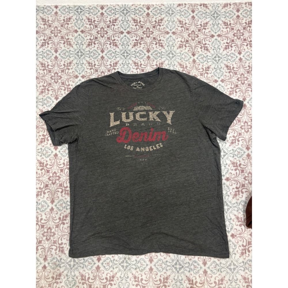 Lucky Brand Mens XXL T-Shirt Charcoal Grey Graphic Denim Los Angeles Tee